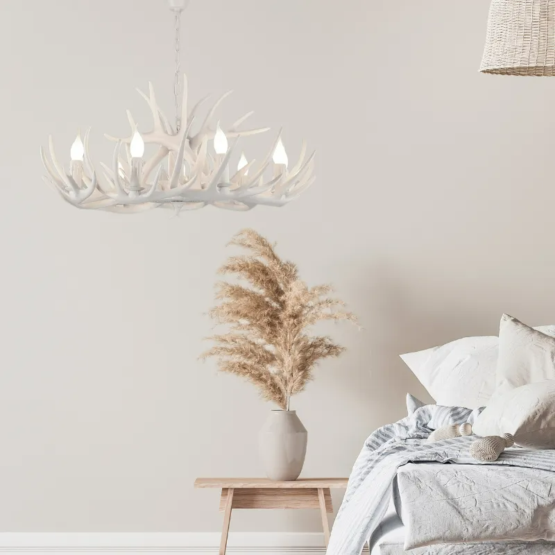 Harskunst Kroonluchter Metaal met Gewei Vorm Hanglamp voor Woonkamer Eetkamer Rustiek Romantisch Design | Sansoti