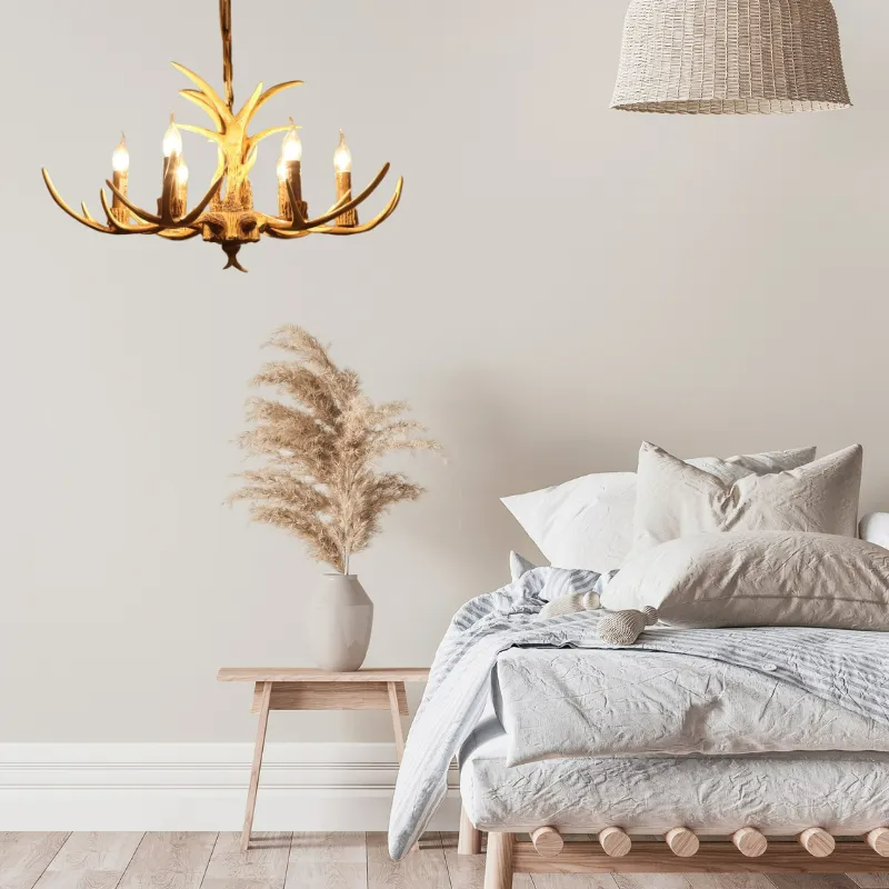 Harskunst Kroonluchter Metaal met Gewei Vorm Hanglamp voor Woonkamer Eetkamer Rustiek Romantisch Design | Sansoti