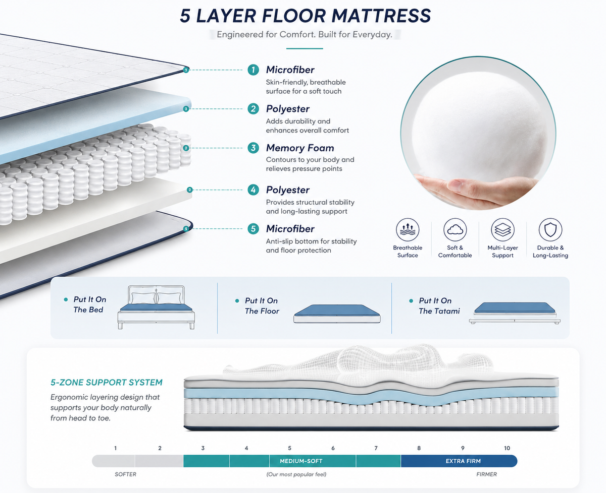 Folding Futon Mattress 10cm Thick Japanese Floor Mat Sleeping Pad Guest Bed for Adults and Children Comfort | Sansoti