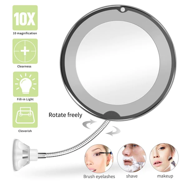 Magnifying Makeup Mirror 10x Magnification LED Lighting Flexible Gooseneck Suction Cup Cosmetic Mirror Desk | Sansoti