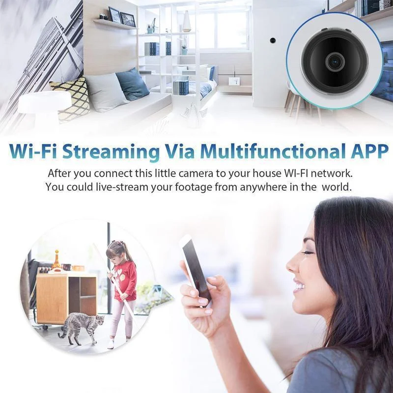 Compact 1080p WiFi Security Camera with Magnetic Mount, Night Vision, 150° Viewing Angle, App Control, Indoor and Outdoor | Sansoti