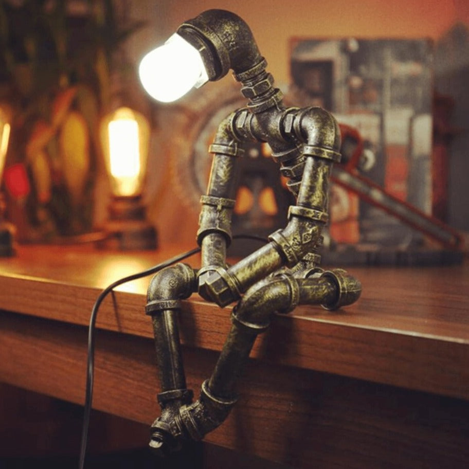 Industrial Robot Table Lamp Brass Adjustable with Dimmable Light Retro Steampunk Lighting Mood Lamp Vintage Design | Sansoti