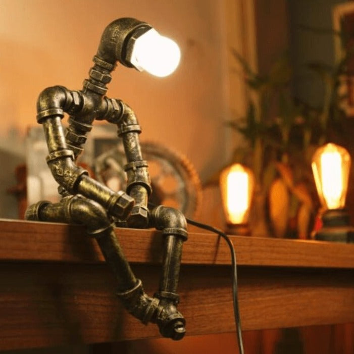 Industrial Robot Table Lamp Brass Adjustable with Dimmable Light Retro Steampunk Lighting Mood Lamp Vintage Design | Sansoti