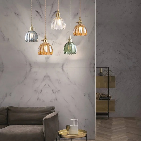 Szklana lampa wisząca w kształcie kwiatu, japońska Retro, metalowa, 12 cm, E27, lampa pendelowa do salonu i sypialni, nastrojowa | Sansoti