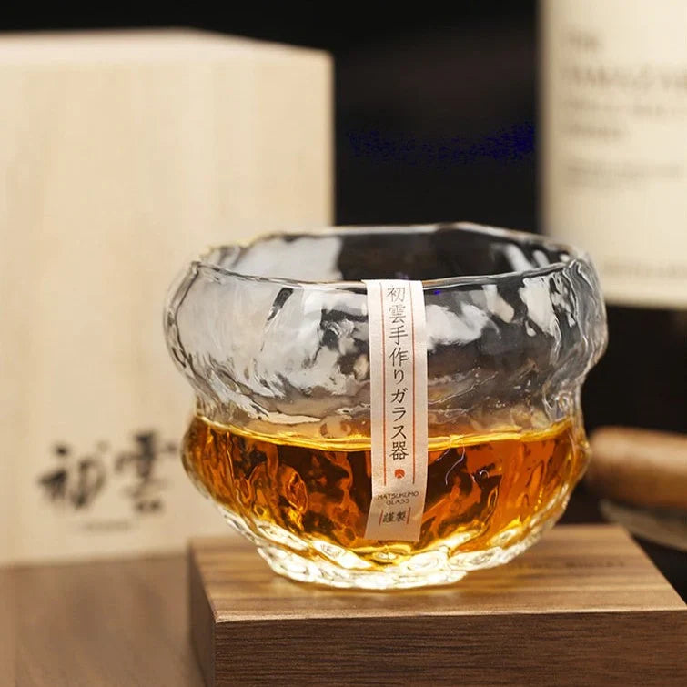 Verre à whisky japonais avec design traditionnel mochi 240ml, verre résistant à la chaleur, fait main, dessert, cadeau, ensemble de verres à whisky de luxe, emballage en bois | Sansoti