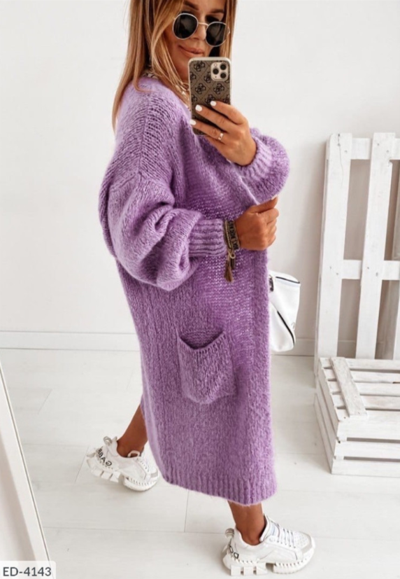 Long gilet en maille avec poches pour femmes, cardigan oversize chaud et confortable, tenue d’intérieur douillette pour l’automne et l’hiver | Sansoti