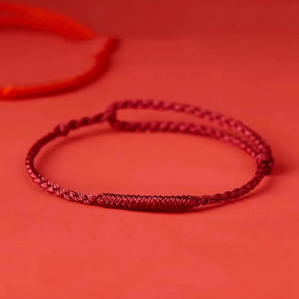 Braided Beaded Bracelet with Protection Charm – Red Cord with Gold Accents – Adjustable Lucky Bracelet | Sansoti