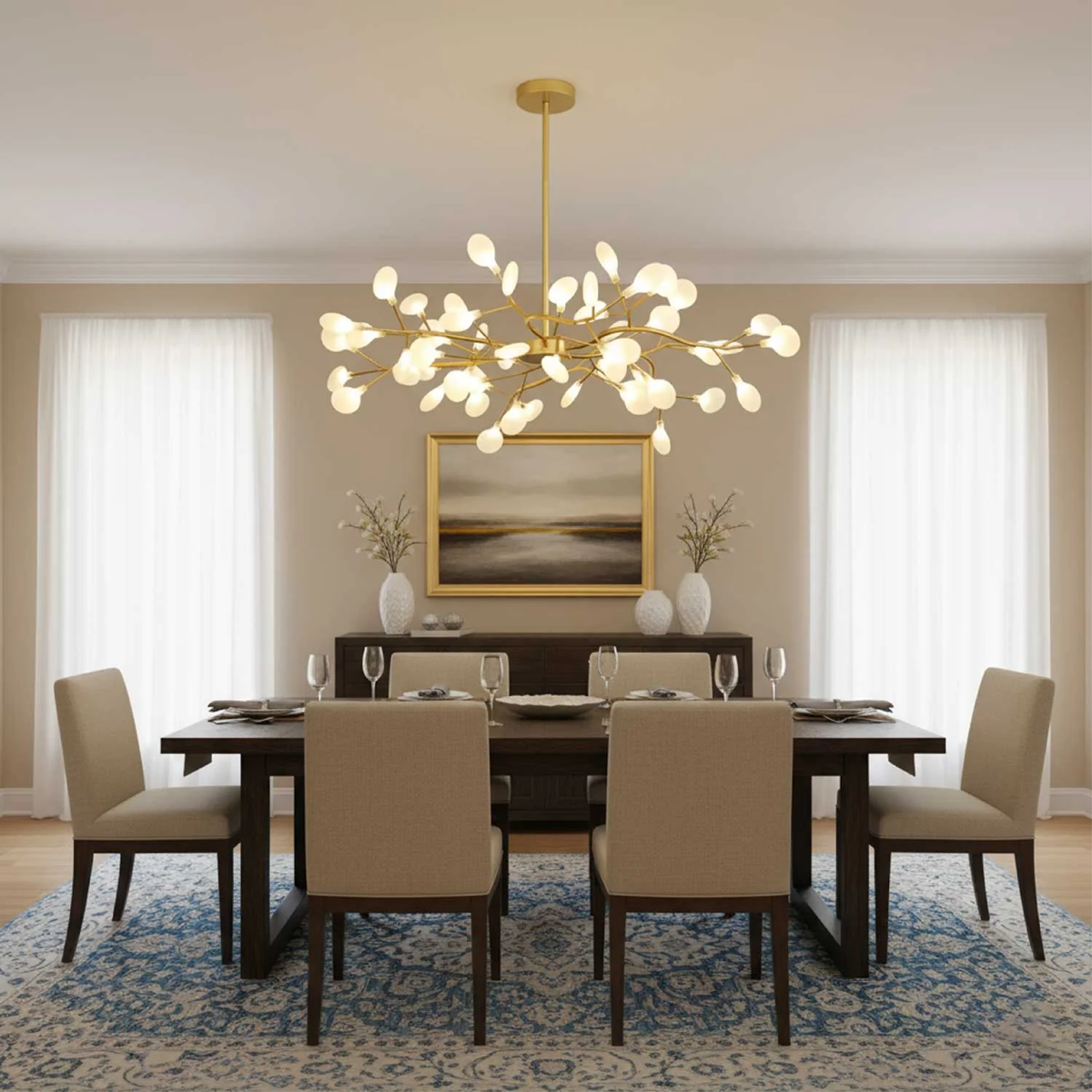 Firefly LED Chandelier G4 LED 3000K Black/White Dining Table Lighting Modern Design Ceiling Lamp Large Space | Sansoti