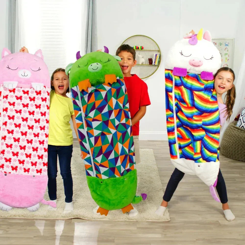 Plüsch-Kuschelschlafsack 2-in-1 für Kinder Reisen Übernachtungen Polyester 135-180cm Tiermotive Camping | Sansoti