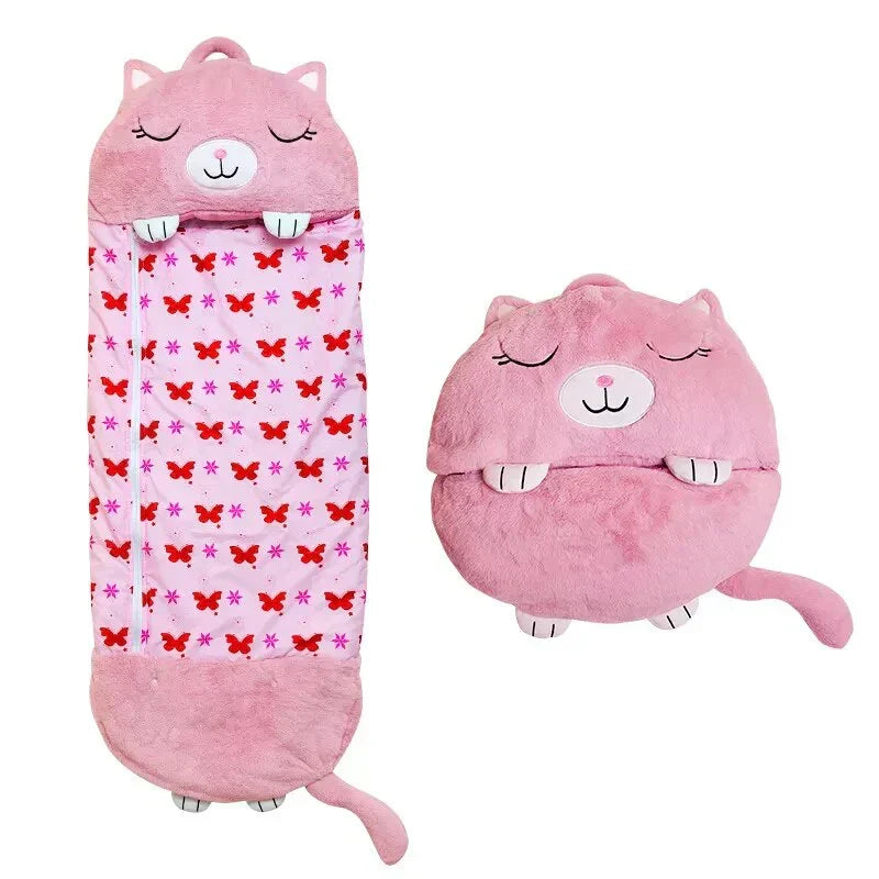 Plüsch-Kuschelschlafsack 2-in-1 für Kinder Reisen Übernachtungen Polyester 135-180cm Tiermotive Camping | Sansoti