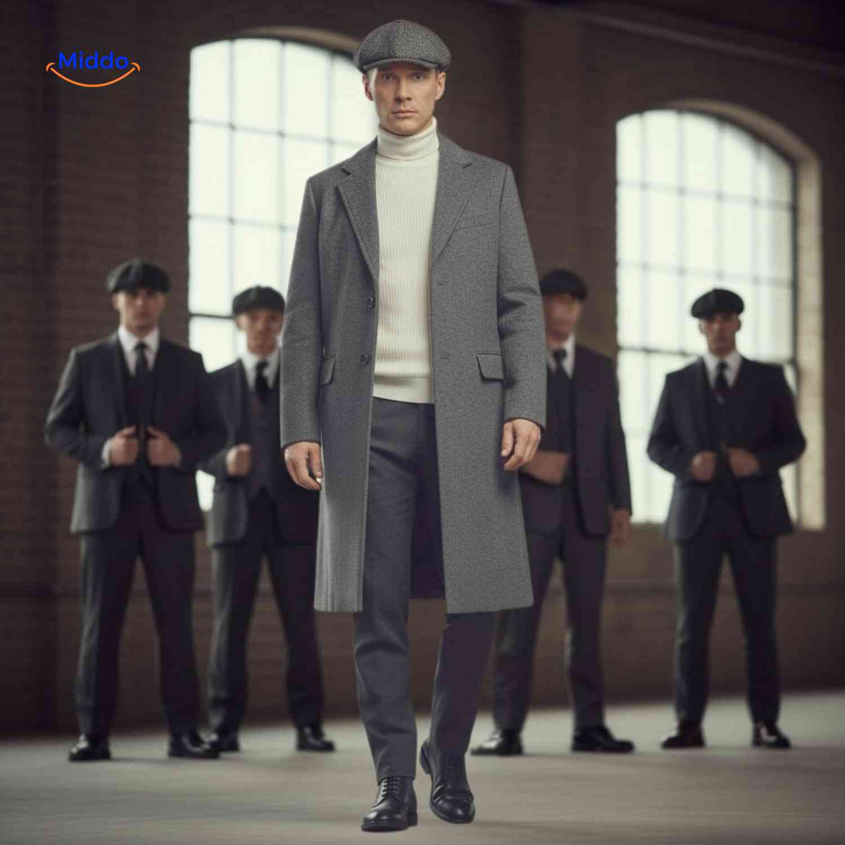 Langer Herrenmantel 100 % Wolle, gefüttert, Schwarz Grau, Wintermantel, klassischer Schnitt, stilvolle Herrenbekleidung | Sansoti