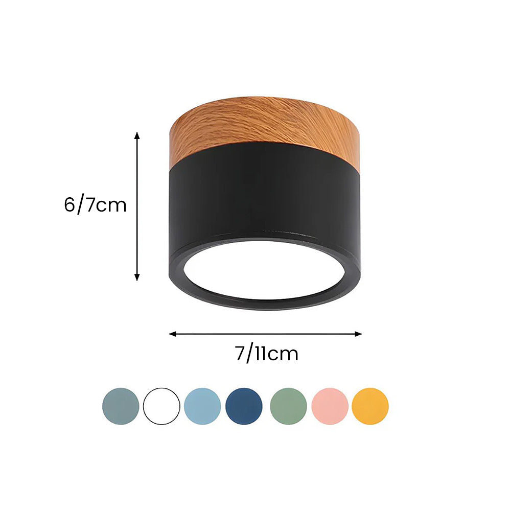 Plafonnier rond moderne en aluminium avec accents en bois et LED, éclairage scandinave pour entrée, salle à manger et salon | Sansoti