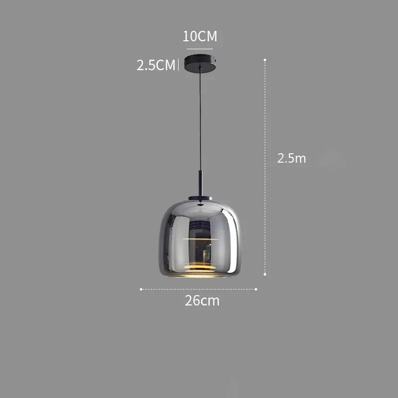 Lámpara colgante nórdica de vidrio LED, coñac y gris ahumado, estilo escandinavo | Sansoti