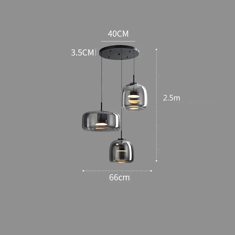 Lámpara colgante nórdica de vidrio LED, coñac y gris ahumado, estilo escandinavo | Sansoti