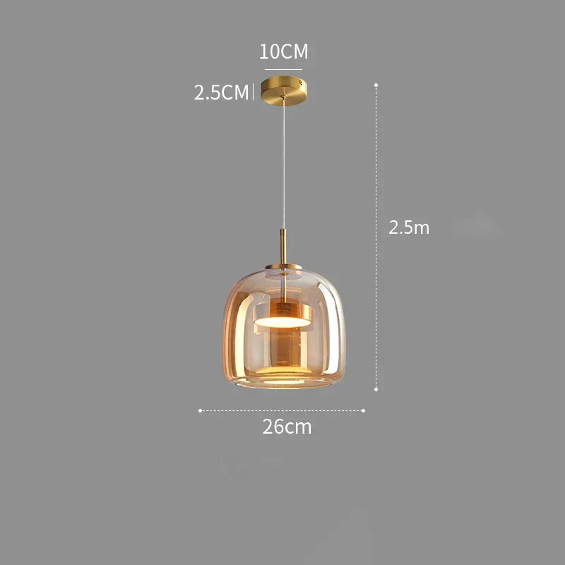 Lámpara colgante nórdica de vidrio LED, coñac y gris ahumado, estilo escandinavo | Sansoti