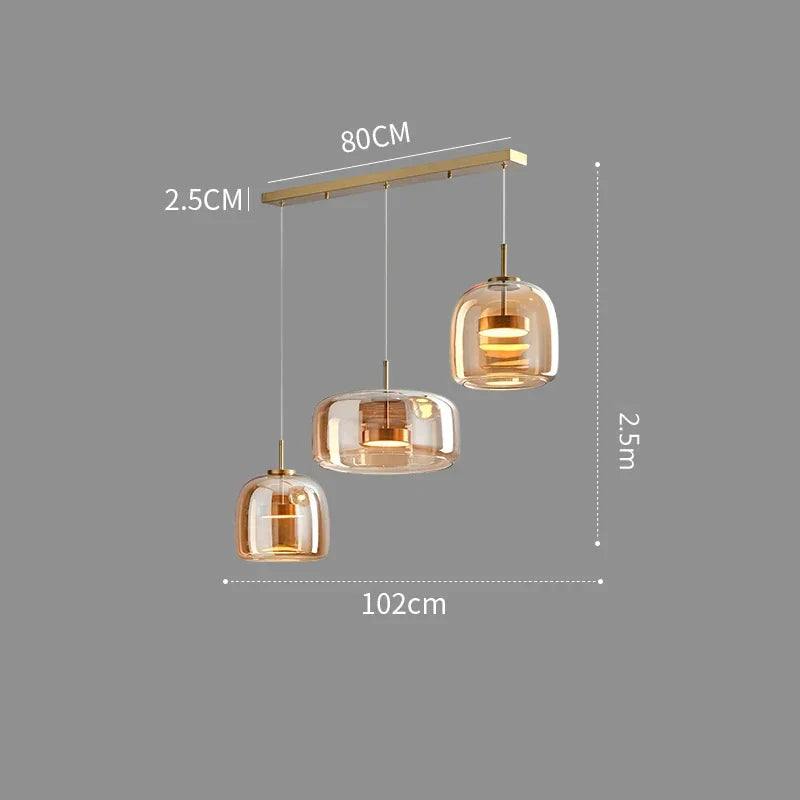 Lámpara colgante nórdica de vidrio LED, coñac y gris ahumado, estilo escandinavo | Sansoti