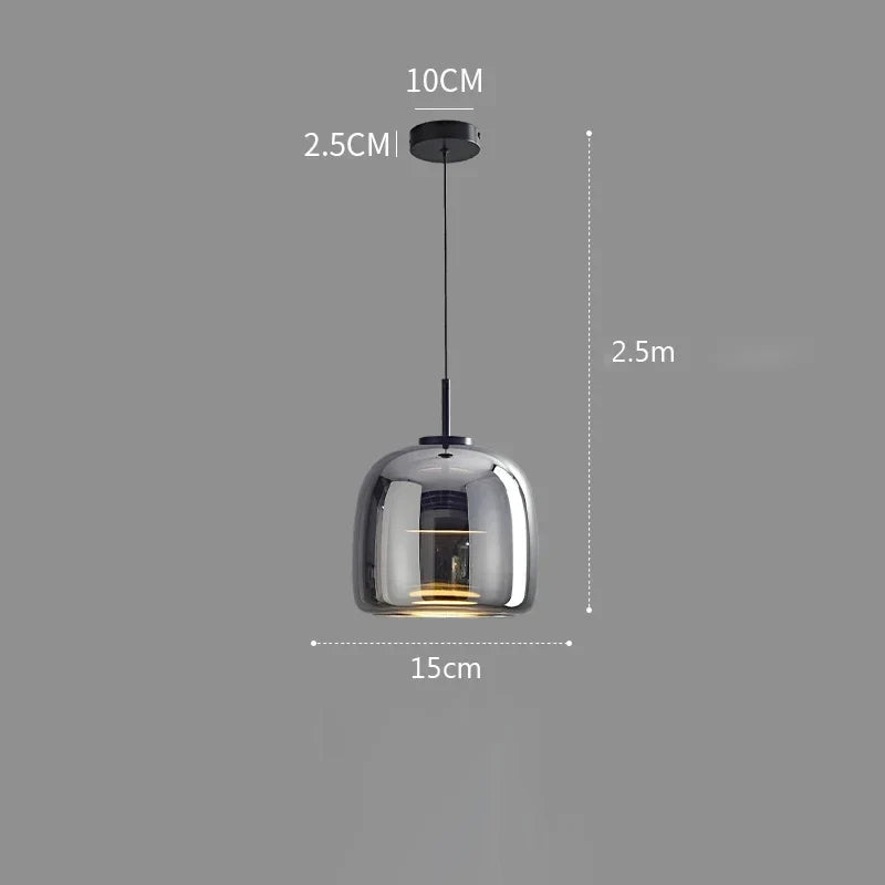 Lámpara colgante nórdica de vidrio LED, coñac y gris ahumado, estilo escandinavo | Sansoti