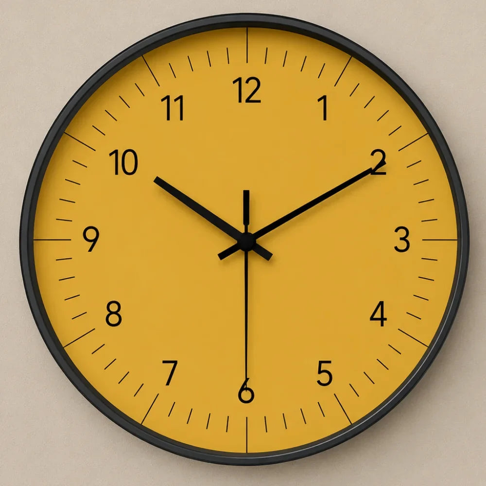 Yellow Wall Clock with Silent Movement, 25–35 cm, Scandinavian Minimalist Analog Design for Living Room, Bedroom, or Kitchen | Sansoti