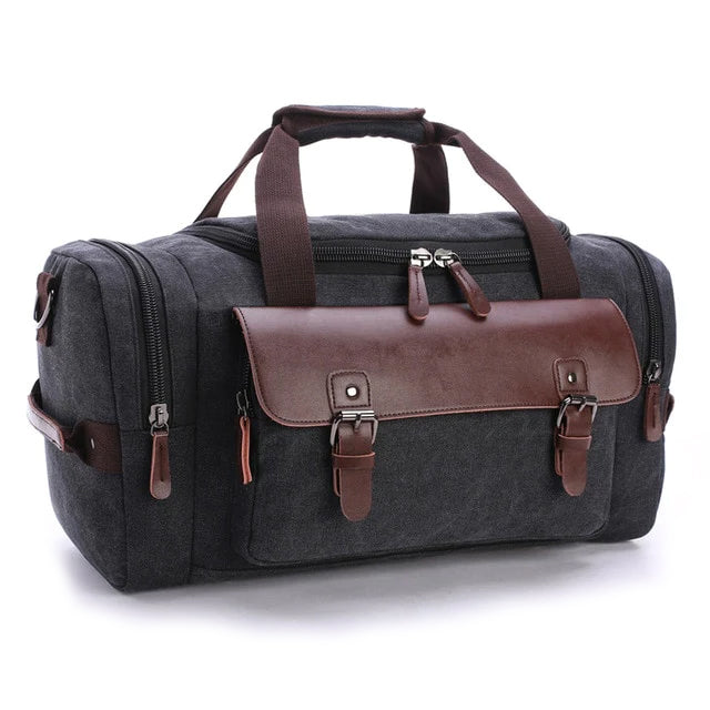 Ruime Reistas Leer Canvas Zwart Weekendtas Werktas Waterdicht Reizen Duurzaam Groot Formaat Handbagage | Sansoti