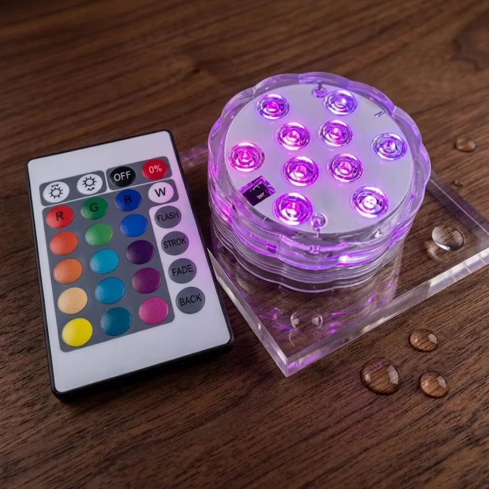 Underwater RGB LED Light in 10 Colors with Remote Control, Suction Cup for Pool, Pond, Aquarium, Decorative Lighting | Sansoti