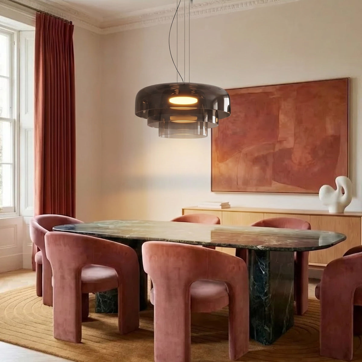 Pendelleuchte aus mundgeblasenem Glas organisches Design Ø42cm warmweißes Licht Esszimmer Kücheninsel handgefertigt | Sansoti