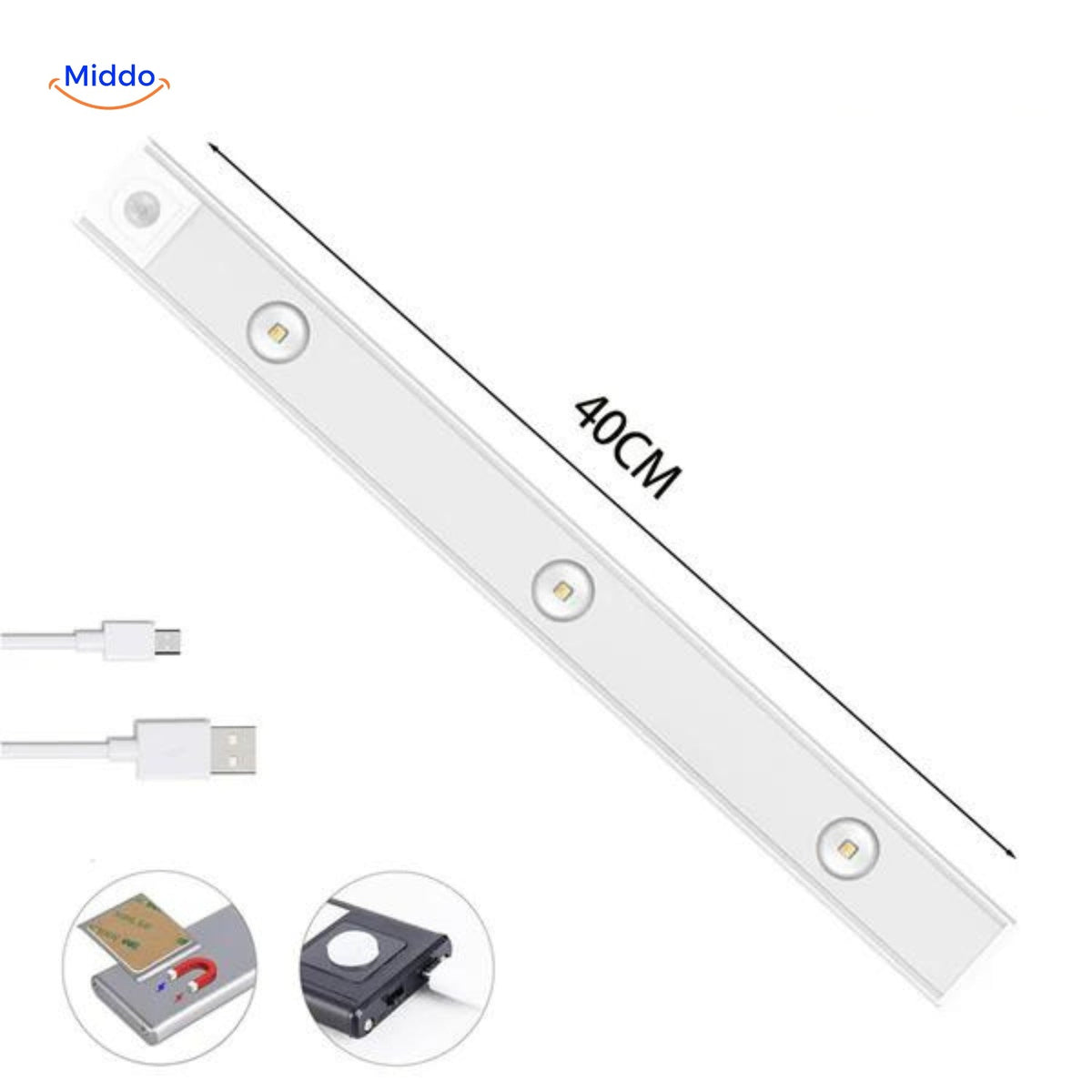 Rechargeable LED strip with motion sensor 30/40/60cm USB dimmable night light for hallway, cabinet, kitchen, and stairs | Sansoti