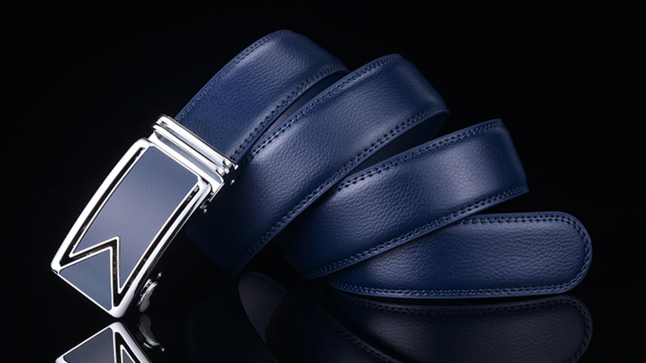 Men's Leather Belt Full-Grain Cowhide Navy Blue Waterproof Scratch-Resistant Classic Design 110-130cm Elegant Trousers Belt | Sansoti
