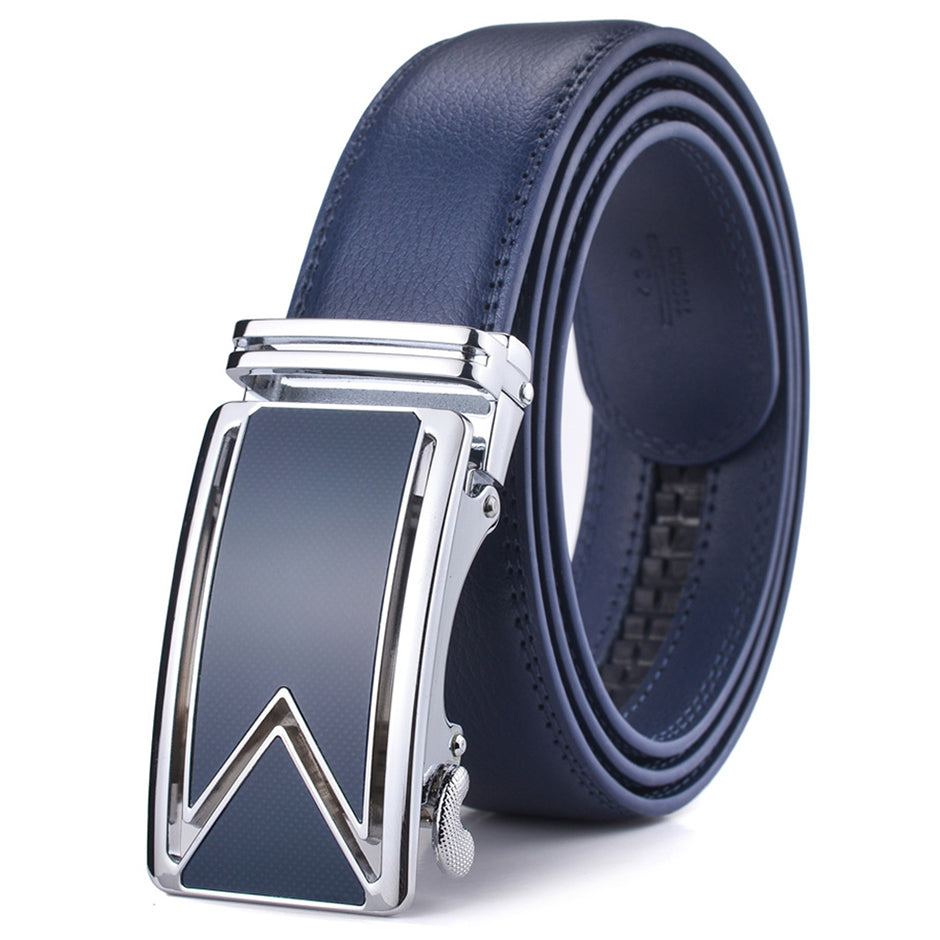 Men's Leather Belt Full-Grain Cowhide Navy Blue Waterproof Scratch-Resistant Classic Design 110-130cm Elegant Trousers Belt | Sansoti