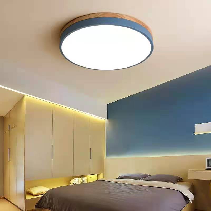 Plafonnier rond avec LED et bois naturel — Design scandinave avec fonction dimmer | Sansoti