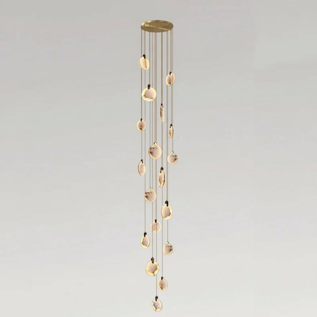 Spiralförmige Alabaster-Gold-Kronleuchter, dimmbar, für hohe Räume, Treppenhäuser, Flure, über dem Tisch, Villen und Eingangsbereiche, LED-Beleuchtung | Sansoti
