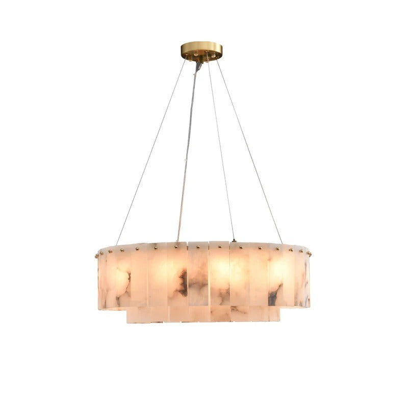 Alabaster Round Metal LED Chandelier Pendant Light Dimmable Living Room Dining Room Lobby Restaurant Luxury Design | Sansoti