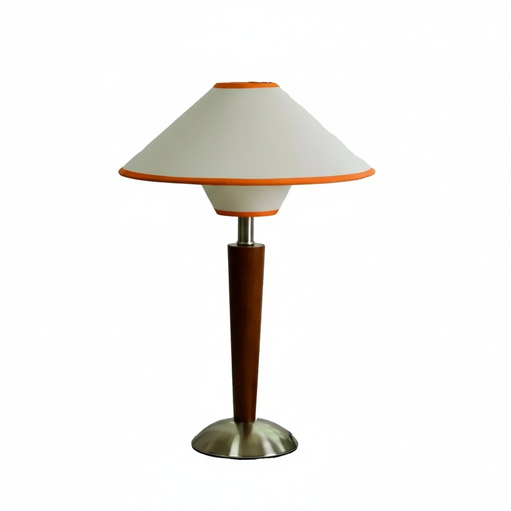 Tischlampe mit Kegelschirm, Holzfuß und Stoff - skandinavisches Design, Schlafzimmer, Wohnzimmer, Leselampe, LED-Beleuchtung | Sansoti