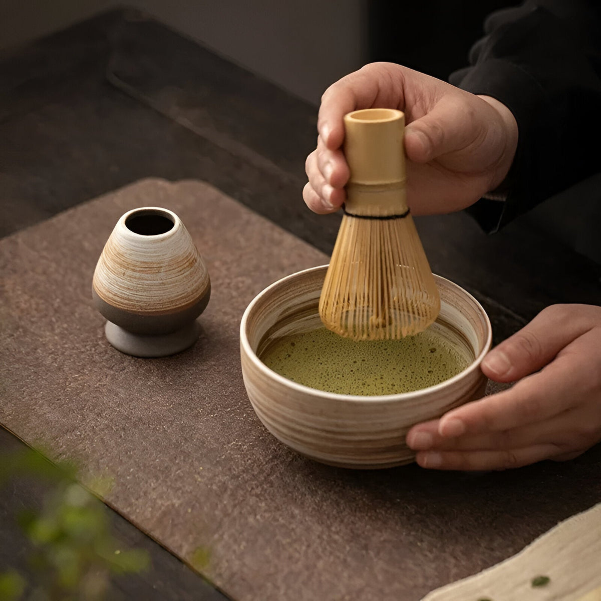 Zestaw matcha 4-elementowy Ceramiczny z bambusową trzepaczką | Sansoti