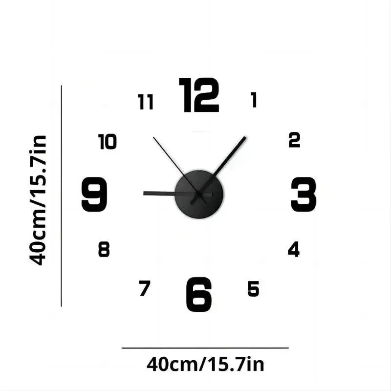 3D Wall Clock Self-Adhesive Large Format Modern Frameless Design for Living Room Bedroom Office Decoration | Sansoti