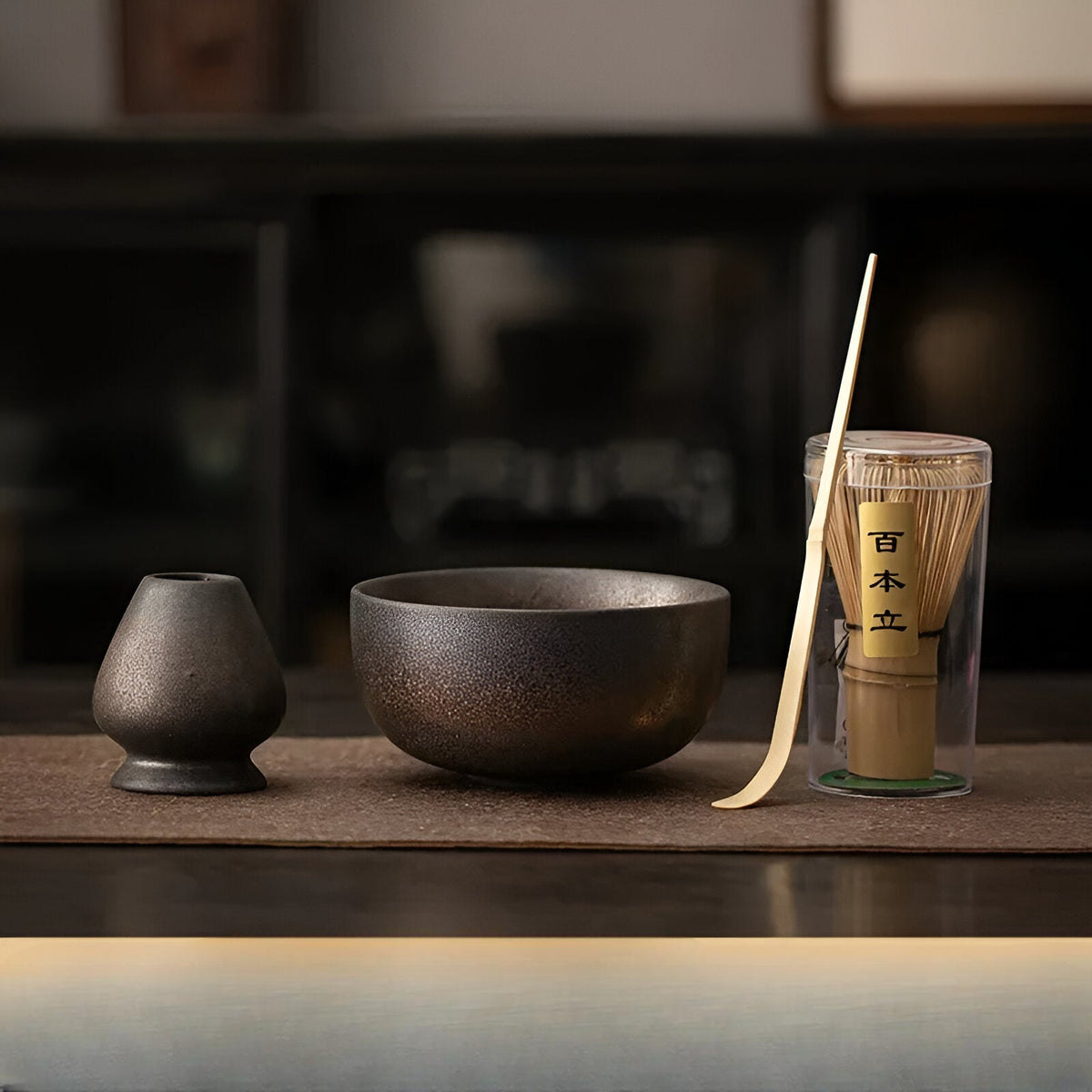 Zestaw matcha 4-elementowy Ceramiczny z bambusową trzepaczką | Sansoti