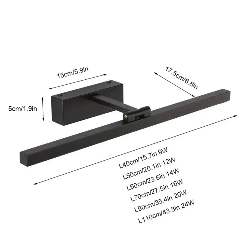 Mirror Lamp LED Bathroom Waterproof Black Silver 40cm to 110cm Mirror Lighting | Sansoti
