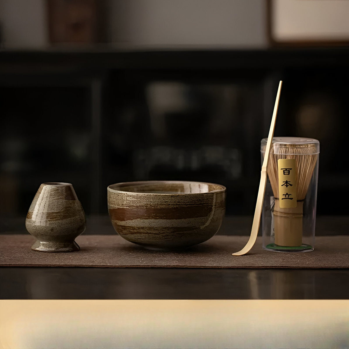 Zestaw matcha 4-elementowy Ceramiczny z bambusową trzepaczką | Sansoti