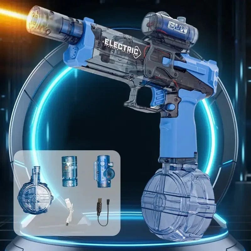 Pistolet à eau électrique bleu et noir avec éclairage LED capacité 500ml pour piscine et plage | Sansoti