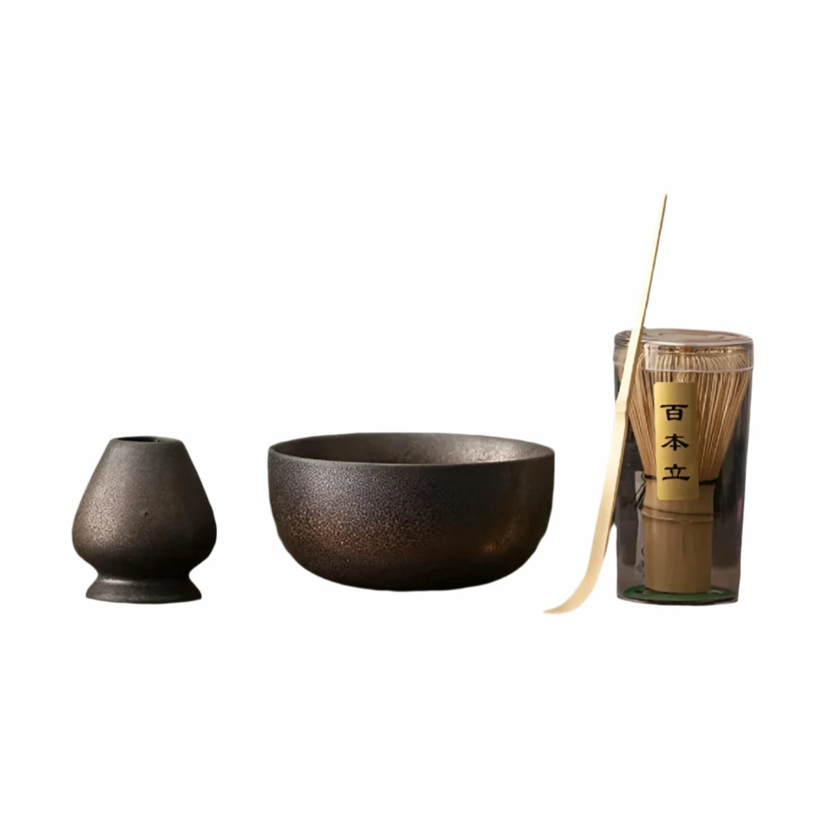 Matcha-Set 4-teilig, Keramik mit Bambusbesen | Sansoti