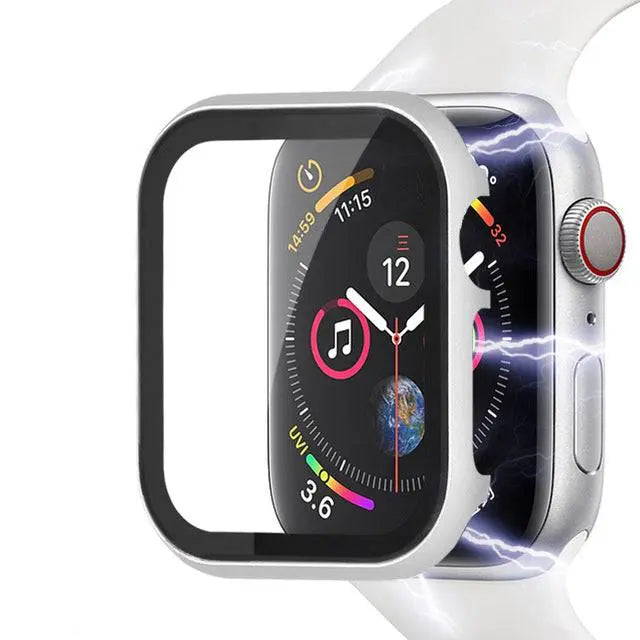 Stainless Steel Protective Case with Tempered Glass for Apple Watch 44mm 40mm 42mm 38mm Smartwatch Accessory | Sansoti