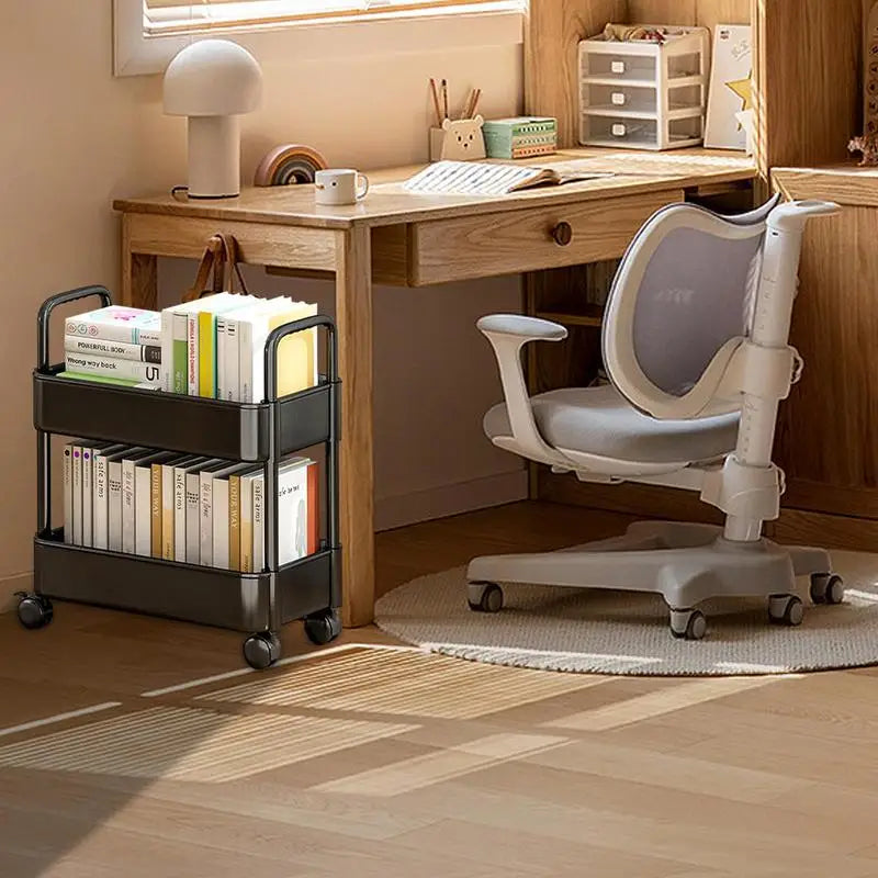 Wheeled Book Cart with Pen Holder Storage Trolley Narrow Compact Reading Corner Workspace Study Room | Sansoti