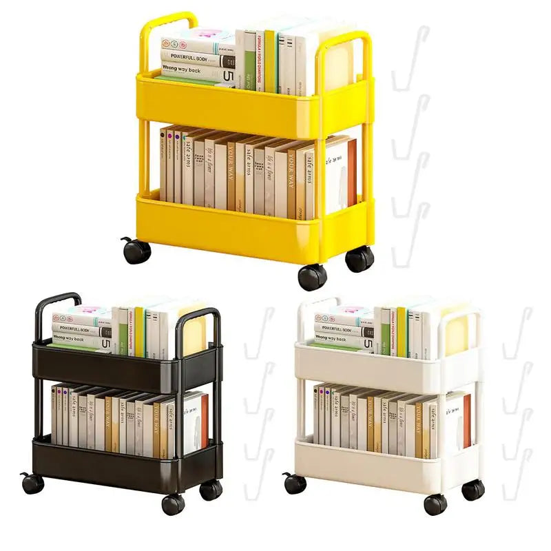 Wheeled Book Cart with Pen Holder Storage Trolley Narrow Compact Reading Corner Workspace Study Room | Sansoti