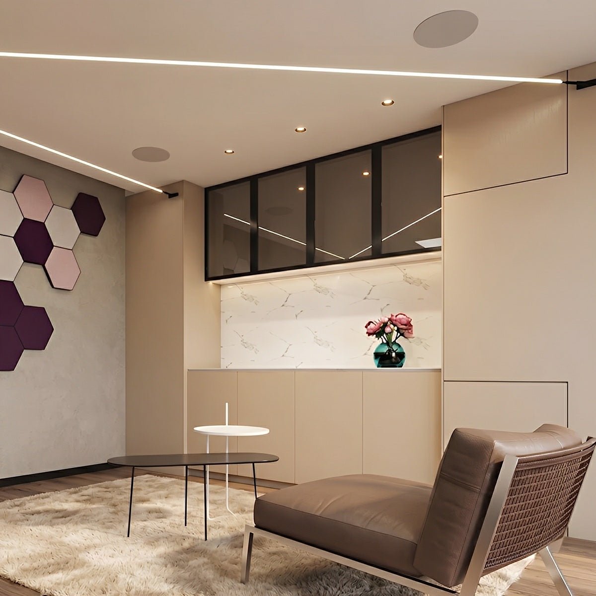 Draaibare LED-strip lineaire plafondverlichting dimbaar met afstandsbediening zwart wit voor woonkamer | Sansoti