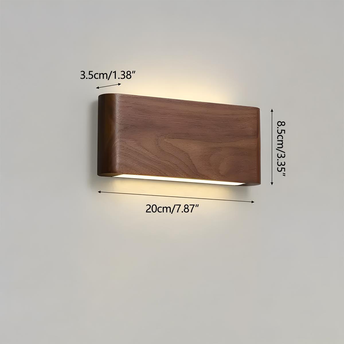 Houten Wandlamp LED Rechthoekig Notenhout Dimbaar 3 Standen Modern Scandinavisch Design Slaapkamer Woonkamer | Sansoti