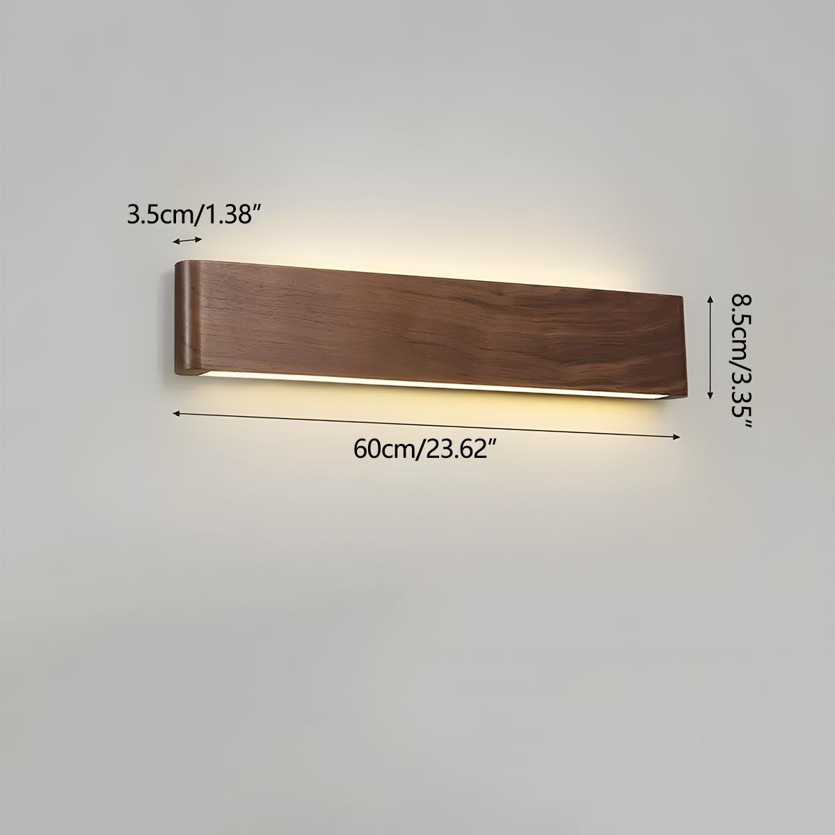 Houten Wandlamp LED Rechthoekig Notenhout Dimbaar 3 Standen Modern Scandinavisch Design Slaapkamer Woonkamer | Sansoti