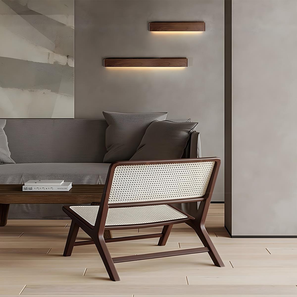 Wandleuchte Holz Walnuss LED 6W Innen Wohnzimmer Schlafzimmer Rechteck Dimmbar Wandleuchte Japandi Interieur Stimmungslicht | Sansoti