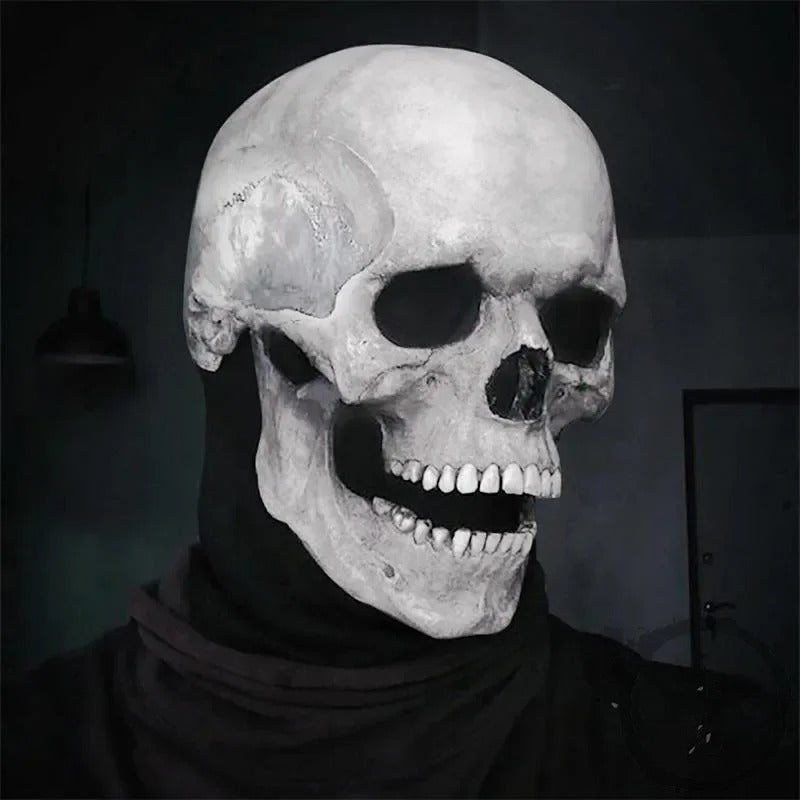 Moving Skull Mask with Movable Jaw - Halloween Full-Head Skeleton Horror Costume Decoration | Sansoti