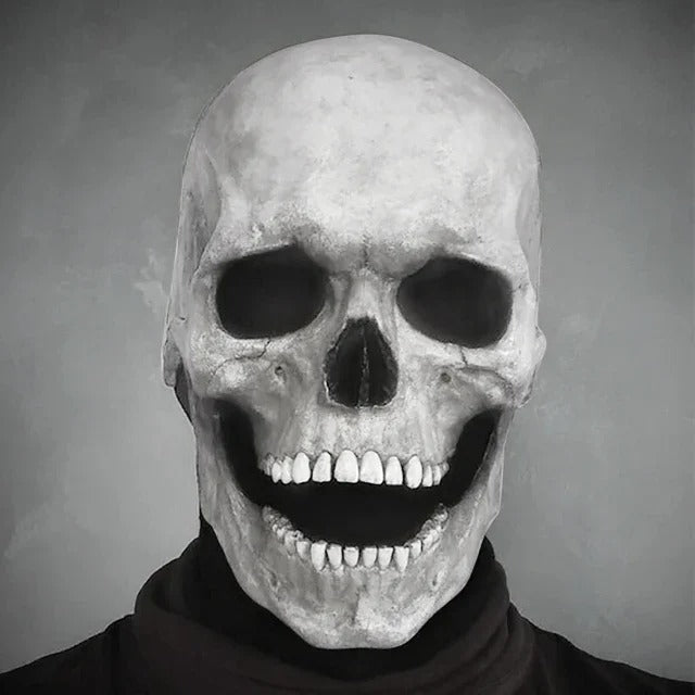 Moving Skull Mask with Movable Jaw - Halloween Full-Head Skeleton Horror Costume Decoration | Sansoti