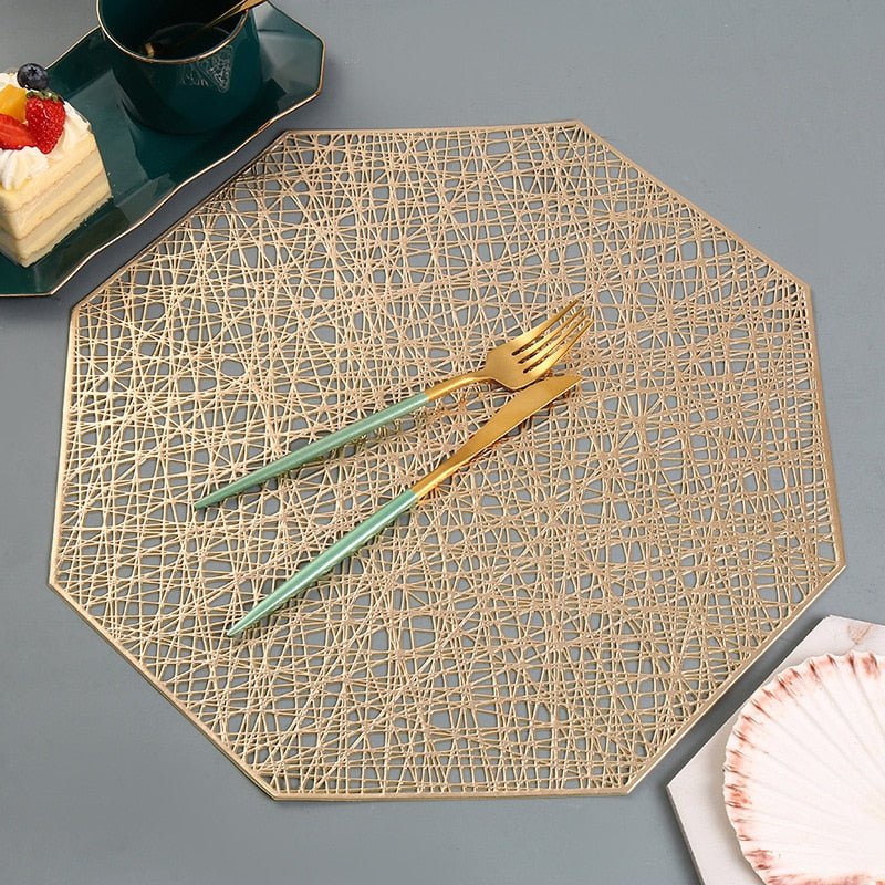 Set de table rond avec découpe motif nébuleuse or rose noir décoration de table élégante 38 cm diamètre PVC antidérapant pour table à manger dîner | Sansoti