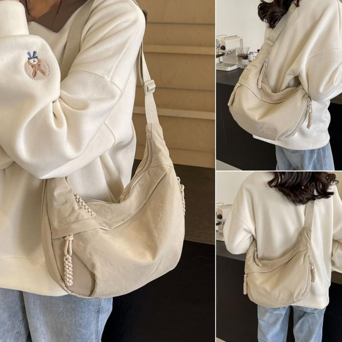 Nylon Schoudertas Halfmaan Medium Crossbody Hobo Tas Waterdicht Dames Verstelbaar Riem Casual Dagelijks | Sansoti